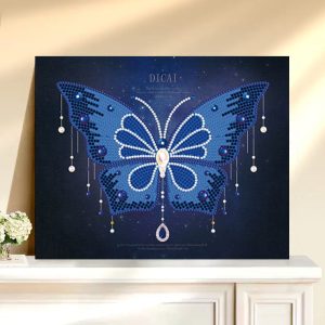 DIY 3D-Diamant-Malerei-Set mit Rahmen – Schmetterlings- und Iris-Design (blau)