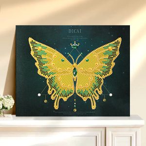 DIY 3D-Diamant-Malerei-Set mit Rahmen – Schmetterlings- und Iris-Design (gelb)